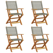Sedie Giardino Pieghevoli 4 pz | Sedie da Esterno Grigie Polyrattan Legno Massello