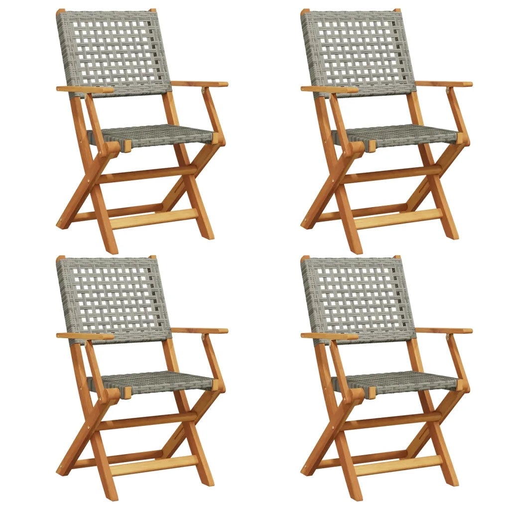 Sedie Giardino Pieghevoli 4 pz | Sedie da Esterno Grigie Polyrattan Legno Massello
