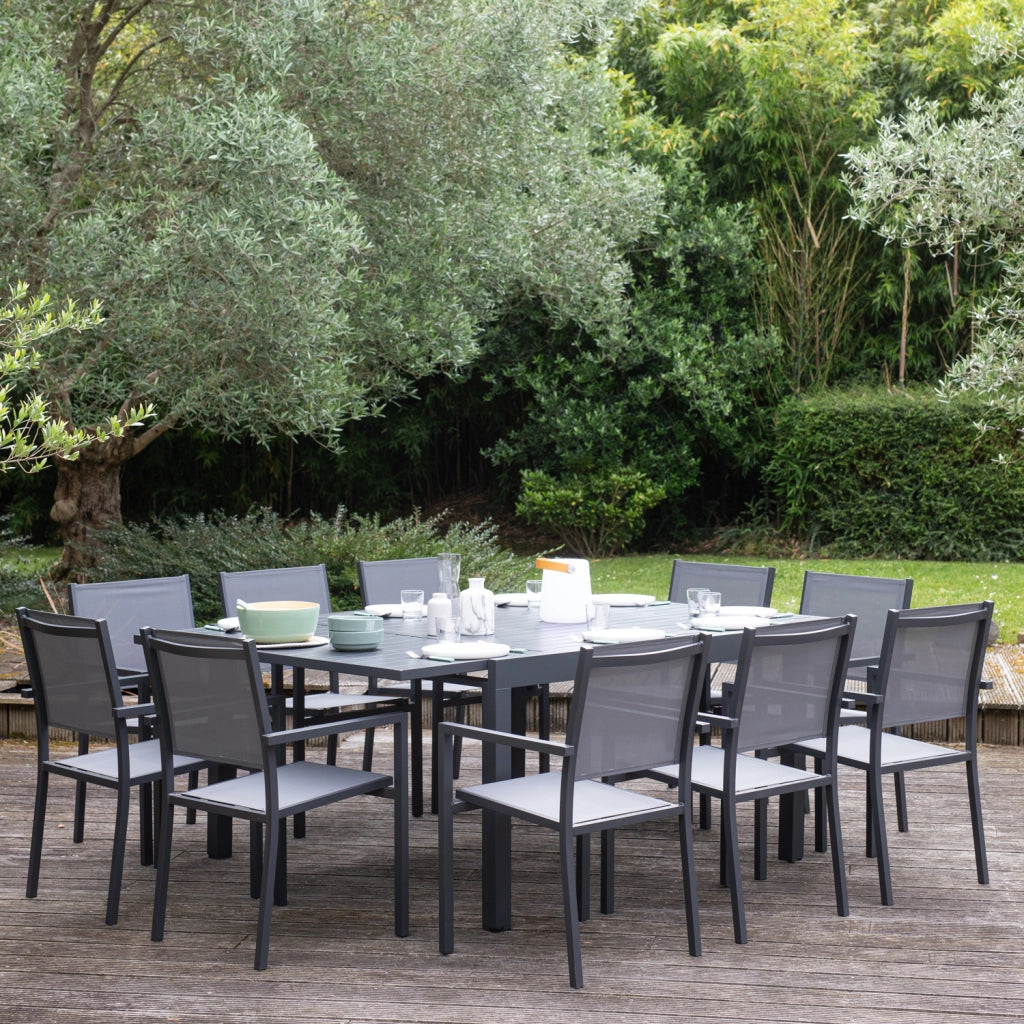 VENEZIASet di mobili da giardino allungabili in textilene grigio 140/200 posti a sedere 10 - alluminio antracite