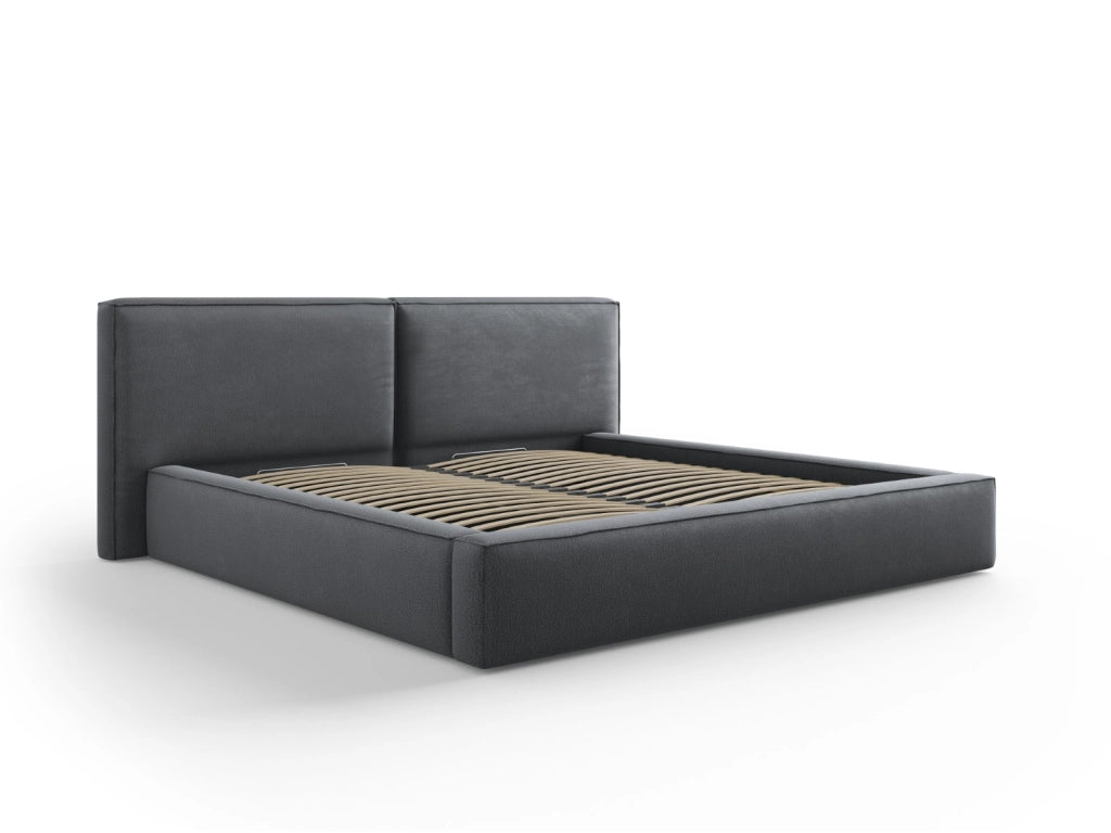 Cosmopolitan Design - Letto a cassettone con testiera doppia "Arendal" 200x200cm in tessuto strutturato grigio scuro 
