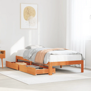 Giroletto Cassetti-Struttura Letto con contenitore Marrone Cera 75x190cm in Legno Massello Pino 231573