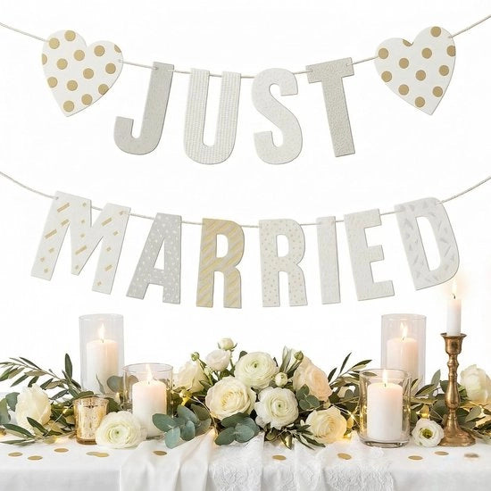 Decorazione per Matrimonio - Slinga Decorativa - Fotorekwisiti - 3 m di Lunghezza - Materiale Papier/Katoen - 14 cm di Altezza della Scritta - Slinga Decorativa