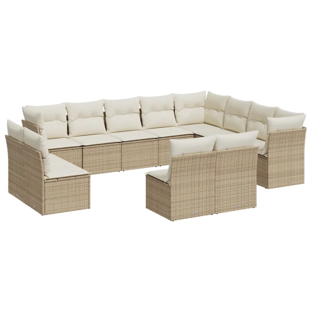 Set Divani da Giardino 12 pz con Cuscini Beige in Polyrattan