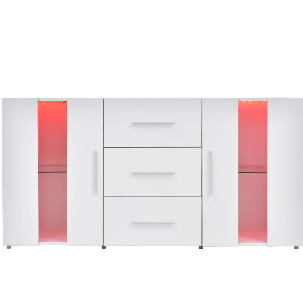 Mobile TV ULEVR 140x35x70 cm con LED USB, 3 cassetti e 2 vani con ripiani removibili