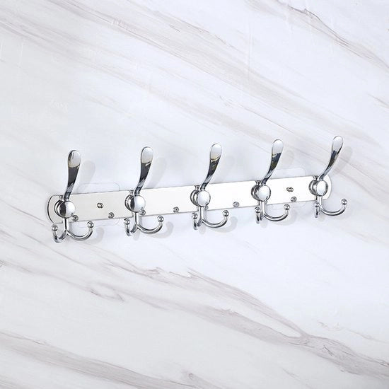 Kapstok a muro - 5 ganci a treccia, robusto e duraturo, acciaio inox, capstok metallico con viti per appendere abiti, cappelli, asciugamani, borse, accappatoi, adatto per corridoi, ingresso bagno