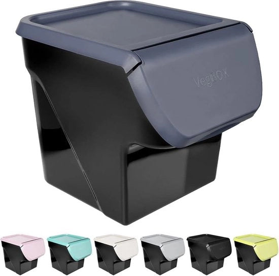 Contenitore di Stoccaggio, Contenitore di Stoccaggio, Contenitore per Cibo, per Verdure, Frutta, Patate, Cipolle, Aglio, con Coperchio, Sicuro per il Cibo, 13 Litri, Realizzato nell'UE (Nero/Grigio Antracite)