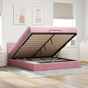 Struttura Letto Pouf con Materasso Rosa 160x200 cm in Velluto