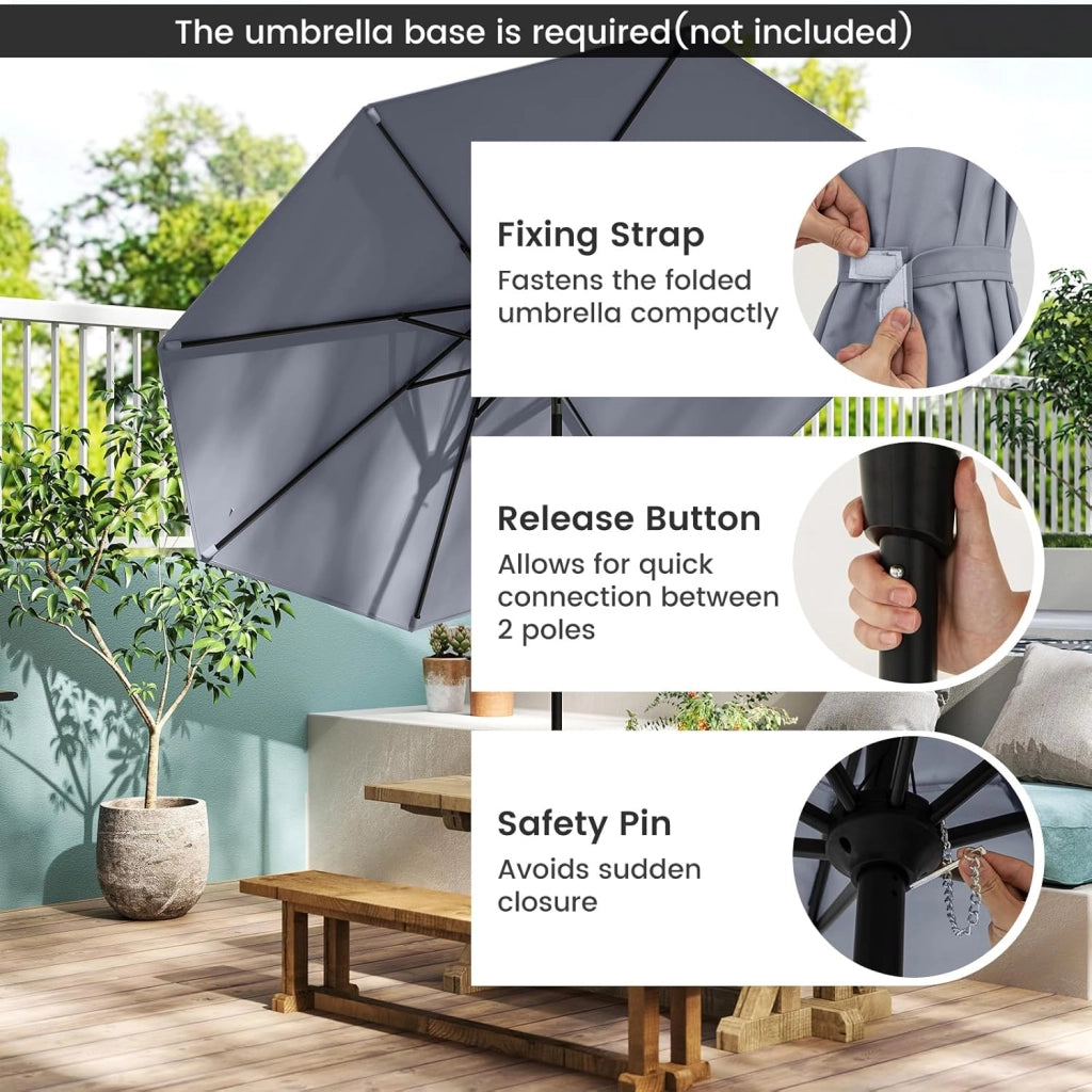 Ombrellone da Giardino Ø270cm, Ombrellone Inclinabile e Portatile, Anti UV e Antivento, Ombrellone da Esterno con 8 Ossa e Manovella, Ombrellone da Balcone, Mercato, Spiaggia