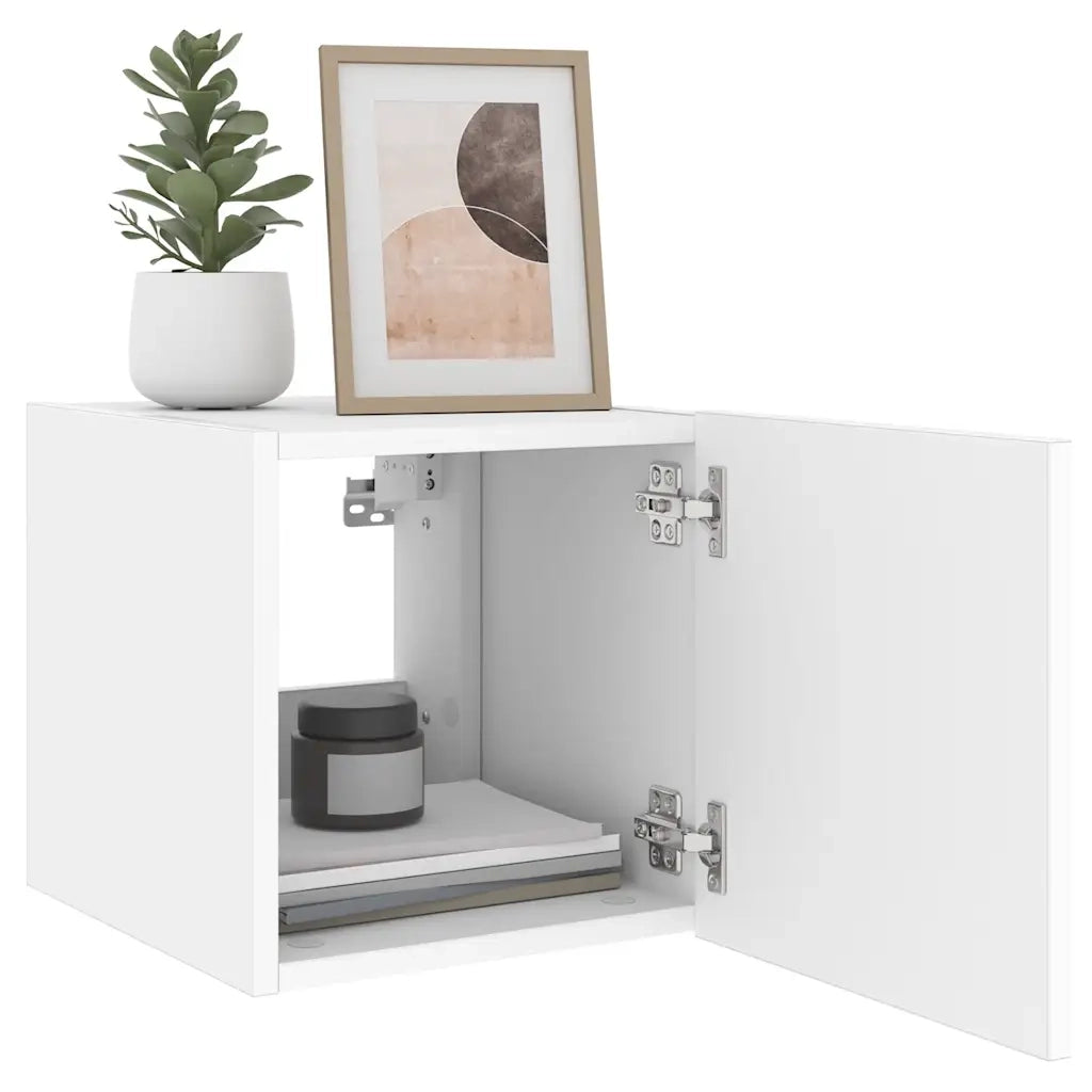 Mobile TV a Parete con Luci LED-Mobile TV a Muro Bianco 30,5x35x30 cm
