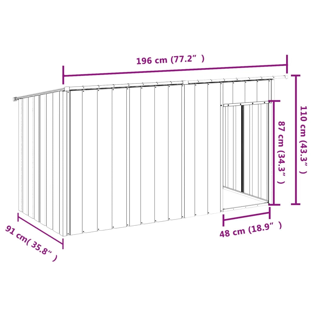 Casetta Cani con Tetto Antracite 196x91x110 cm Acciaio Zincato