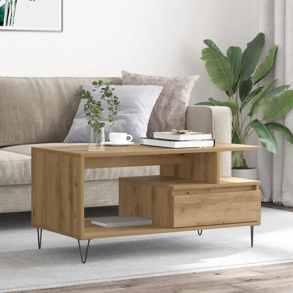 Tavolino Salotto-Tavolino da soggiorno-Tavolo Rovere Artigianale 90x49x45 cm Multistrato