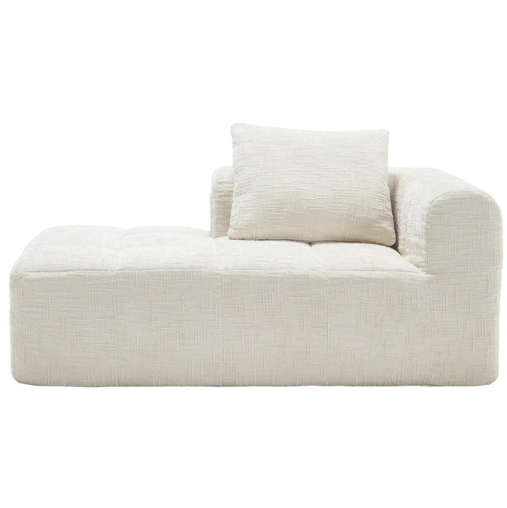 Chaise longue 158x90x60 cm con tasche laterali e cuscino in chenille beige