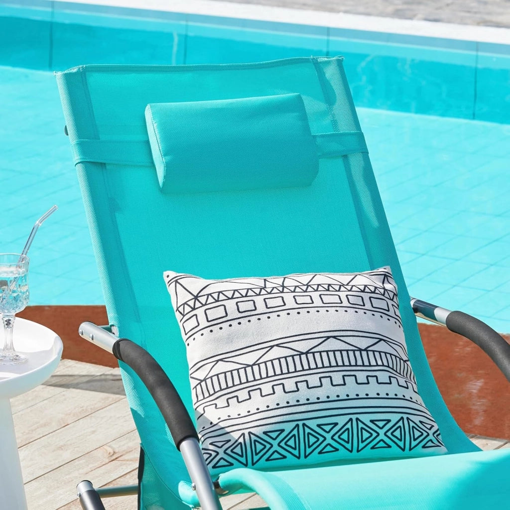 Lettino Sdraio da Giardino a Dondolo - Sedia a Dondolo da Esterno in Textilene Azzurro con Telaio in Metallo, 150x63x87cm, Lettino Prendisole per Terrazza, Piscina, Patio, OGS28-HB