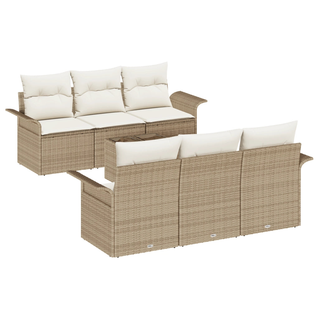 Set divani giardino 7 pezzi con cuscini beige e panna