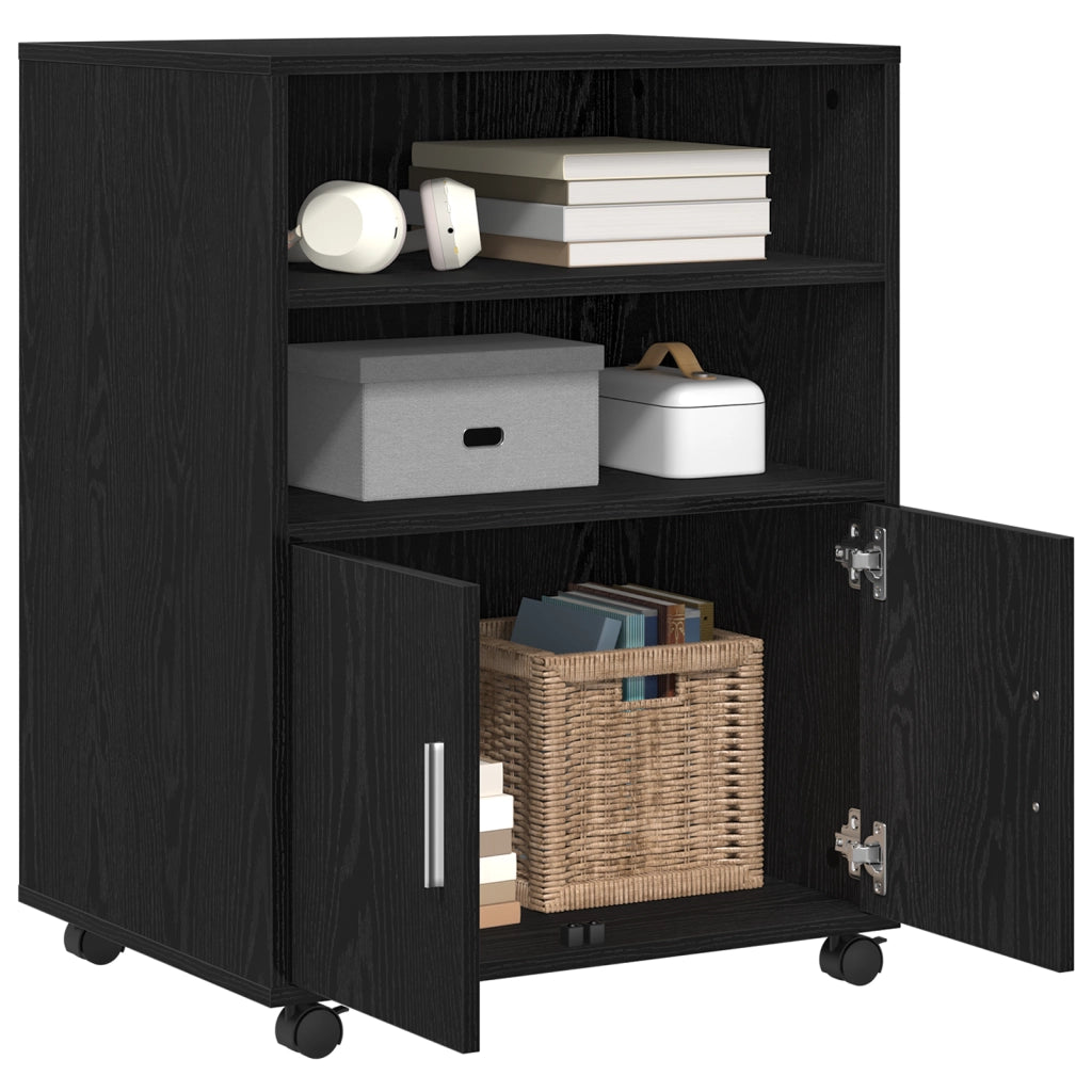 Armadietto Roulante Nero Rovere 60x48x81 cm Legno Ingegnerizzato