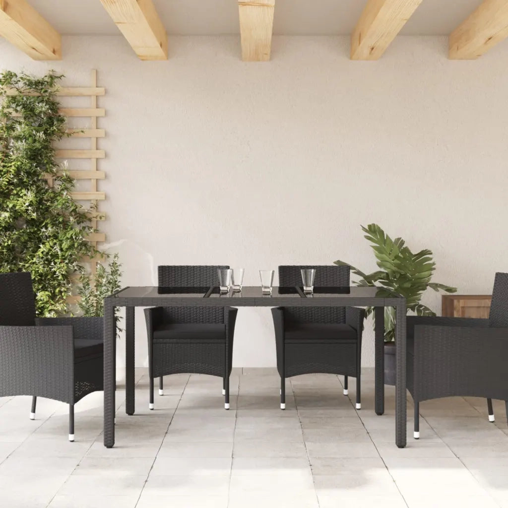 Tavolo da Giardino Piano in Vetro Nero 150x90x75 cm Polyrattan 365531