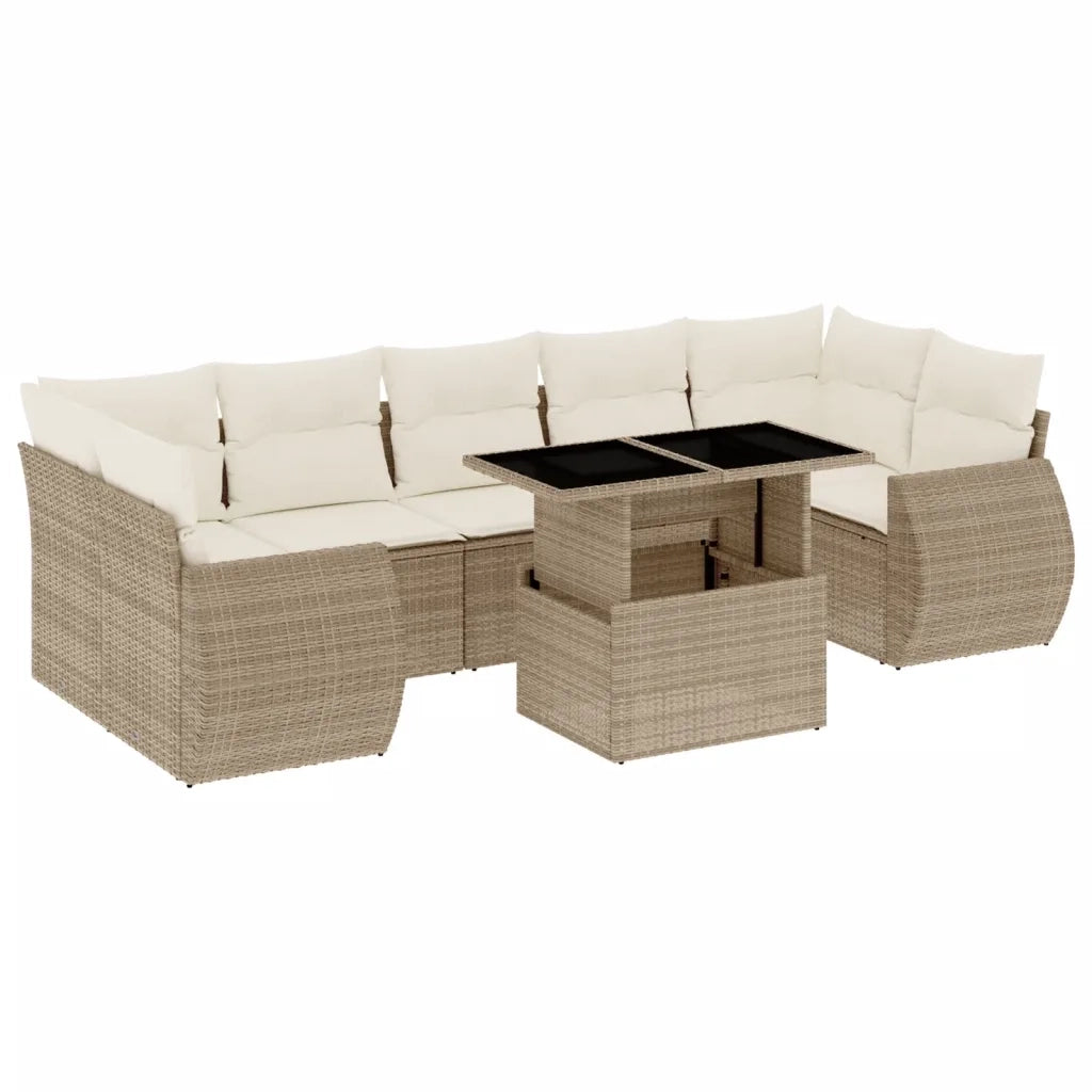 Set Divano da Giardino 8 pz con Cuscini Beige in Polyrattan