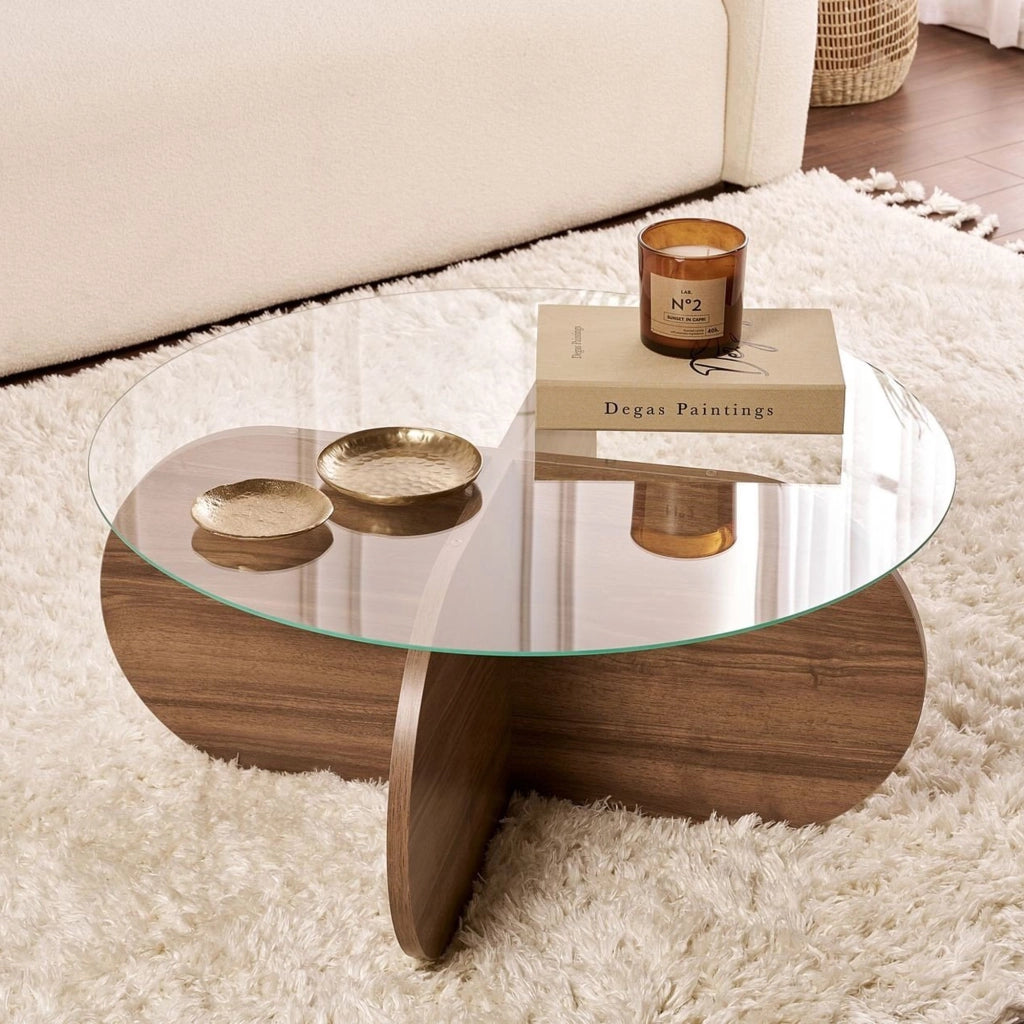 Cugnoli, Tavolino da Salotto Forma Rotondo, 75x75x35h cm Marrone Noce