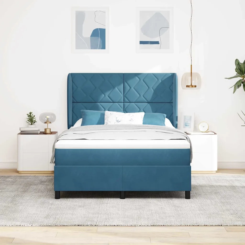 Letto a molle con materasso Blu Scuro 200 x 160 cm Velluto 3340992