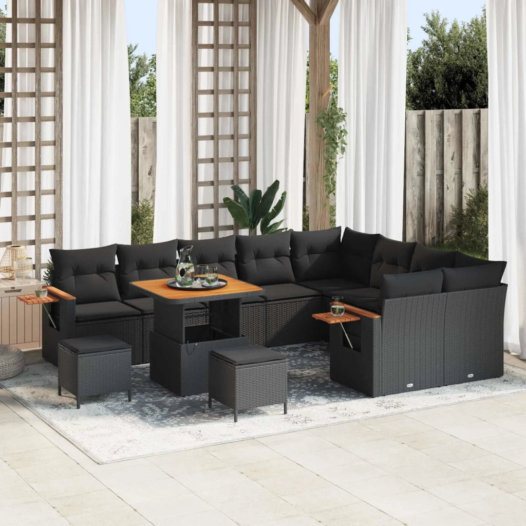 Set Divano da Giardino con cuscino 13 pcs Nero polyrattan 3365159