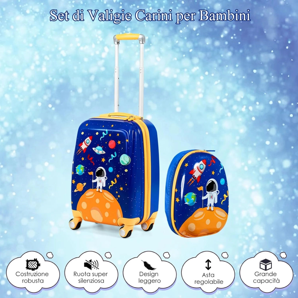 Set di Valigia per Bambini, 18" Valigia+ 12" Zaino, 2 Pezzi, con Ruote Girevoli a 360° e Maniglia Retrattile, Ideale per Viaggiare in Modo Comodo e Divertente (Modello 13)