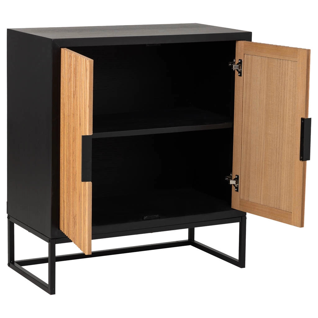 Credenza con 1 cassetto e 2 ante in legno e metallo nero 80x39,5x89