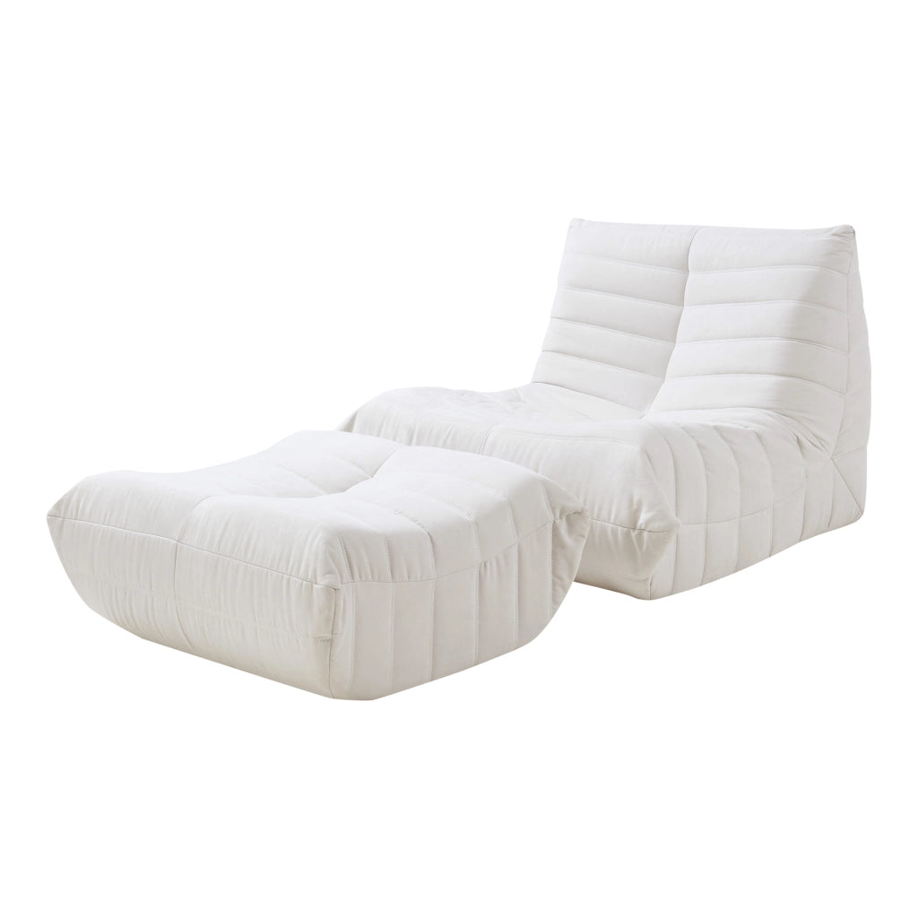 Set Kodsø di Poltrona Bassa e Pouf Poggiapiedi Imbottiti in Microfibra - Beige [en.casa]
