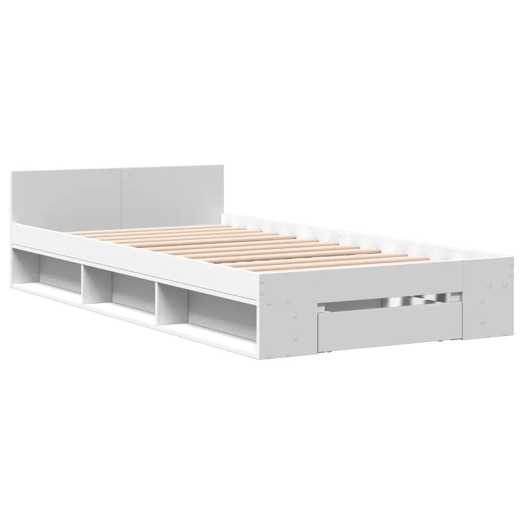 Giroletto con Cassetto-Struttura Letto con contenitore Bianco 100x200 cm in Legno Multistrato
