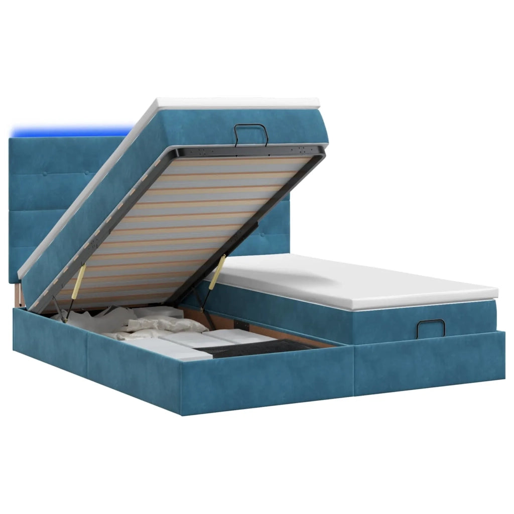 Letto Ottomano con Materasso e LED Blu scuro 160 x 200 cm 3458494