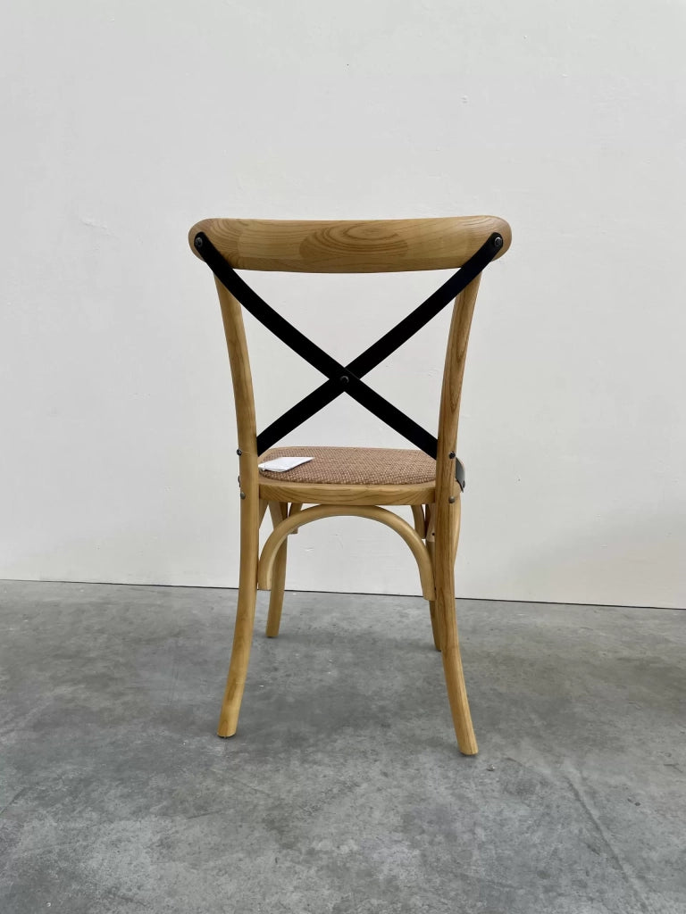 Set 2 sedie cross miele con schienale in ferro e seduta in rattan - Mobili 2G