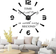 Orologio a muro 3D XXL senza cornice, specchio opaco, adesivo per la decorazione della casa e della scuola (Nero-73)