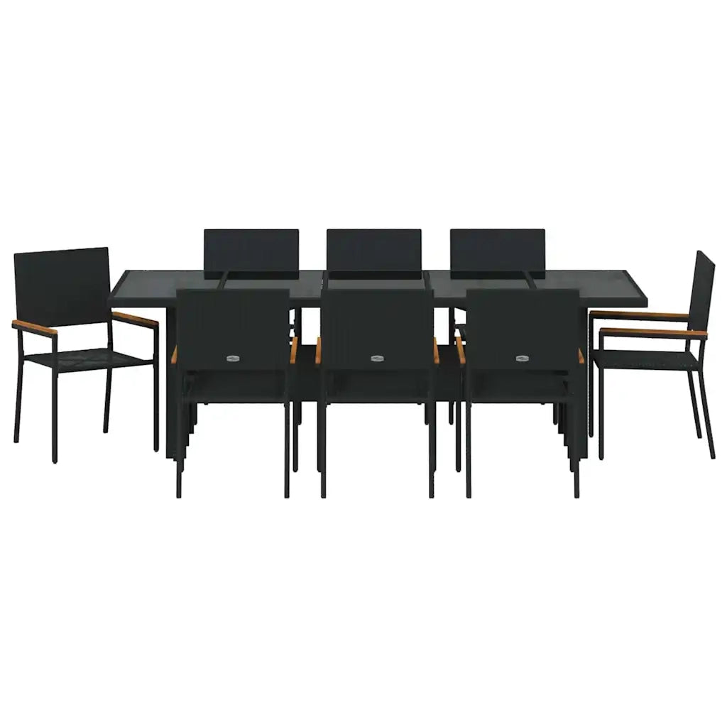 Set da Pranzo per Giardino 9 pcs Nero polyrattan