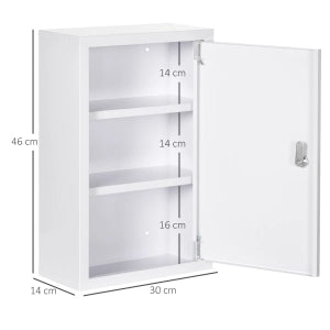 ARMADIETTO MEDICINALE Chiudibile 30 x 14 x 46 cm in Acciaio Bianco con 3 Ripiani