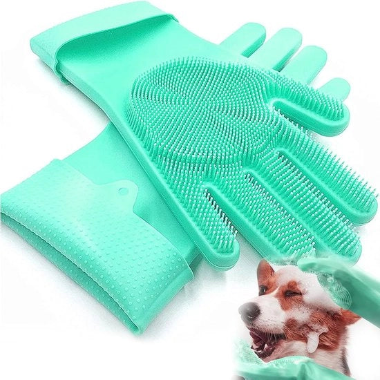 Manopole per l'igiene degli animali domestici, manopole per l'igiene dei gatti, manopole in silicone, petting dei gatti, design appeso, bagno e massaggi per cani e gatti (verde)