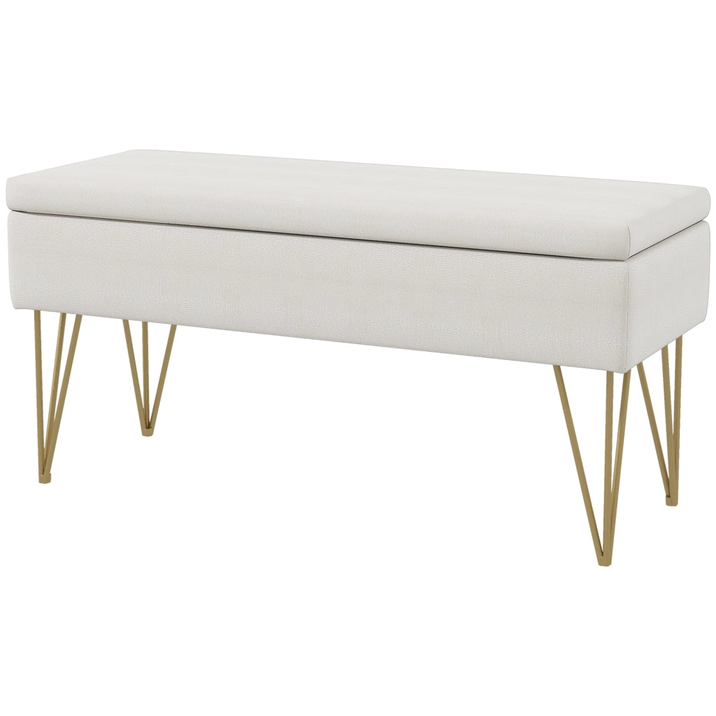 Divano letto 2 posti con contenitore ¨C Zephmum ¨C Tessuto crema, gambe in metallo dorato, 100x40x49 cm