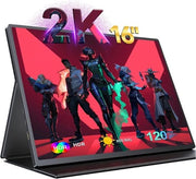 Monitor Portatile con Copertura - Schermo con Altoparlanti Integrati - Portatile - 16 Pollici - Display da Gioco a 120Hz - Per Xbox, PS5, Laptop, Telefono, Nintendo Switch, PC