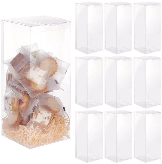 Scatole di conservazione da 10 pezzi - Scatola rettangolare in plastica - 10 x 10 x 25 cm - Imballo di regalo per matrimoni - San Valentino - feste di compleanno - scatola di conservazione
