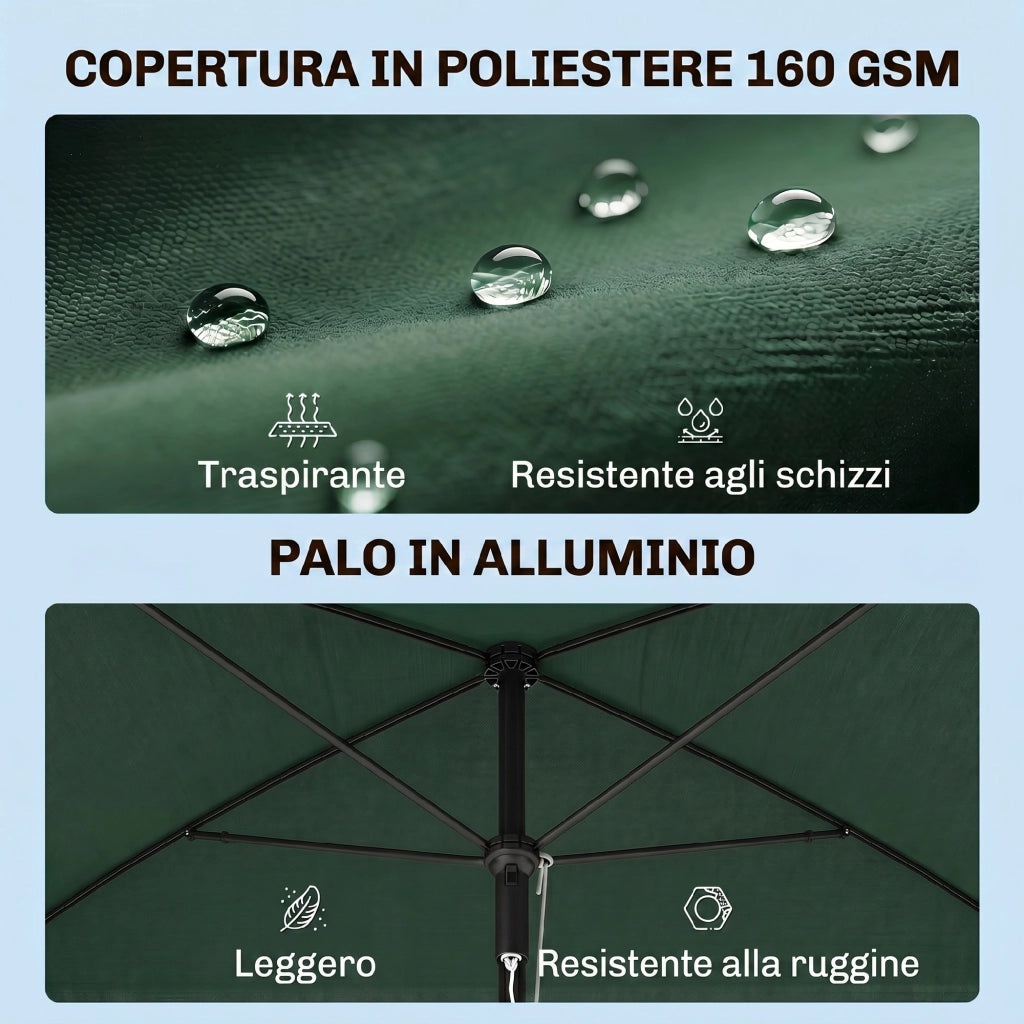 Ombrellone da Giardino Rettangolare ¨C Zephmum ¨C Verde e Nero 2x1.3m