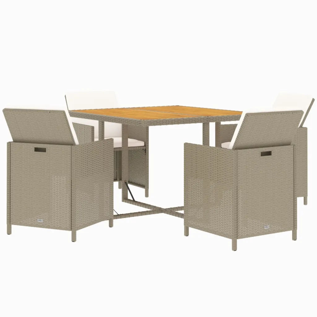 Set da Pranzo da Giardino 5 pz | Set Salotto da Giardino con Cuscini Beige in Polyrattan