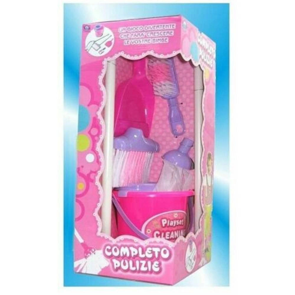 Trade Shop - Completo Pulizie Scopa Paletta Secchio Accessori Giocattolo Gioco Bambina -