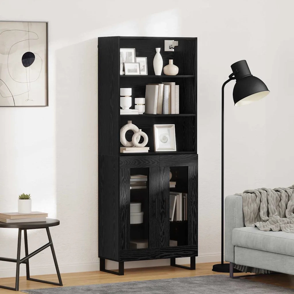 Credenza 2 pcs Rovere Nero Legno multistrato 3403191