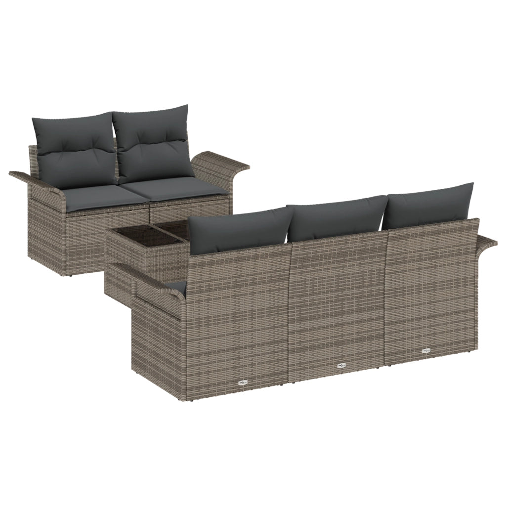 Set Divani Giardino  6 Pezzi con Cuscini Rattan Sintetico Grigio