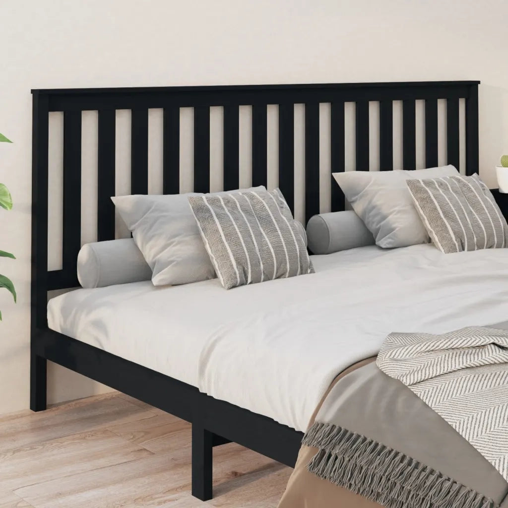 Testiera per Letto Nera 206x6x101 cm in Legno Massello di Pino 818544