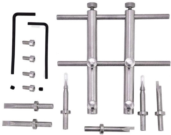 Strumento per rimozione lenti professionale RVS - Kit di riparazione per lenti 10-100mm - 6 assi - 6 viti - 2 chiavi a ingranaggi - Strumento per lenti