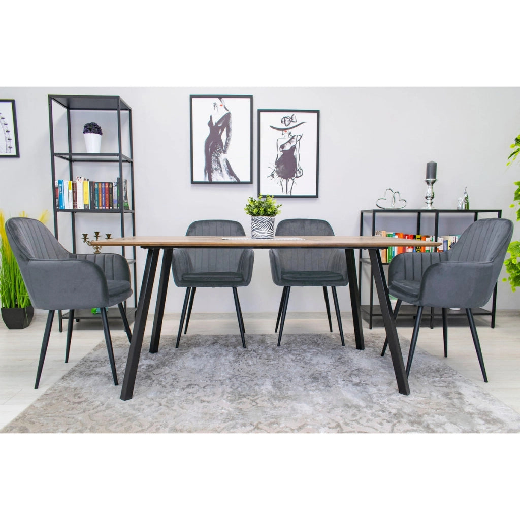 Sedia di design Lugo in velluto grigio scuro con gambe nere