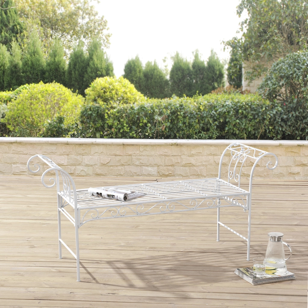 Panca da Giardino Cossila in Metallo con Braccioli Curvi 70 x 147 x 46 cm - Bianco [en.casa]