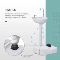 Lavabo Portatile da Campeggio con 2 Ruote, Serbatoio Acqua 17L e Serbatoio Sapone 2.5L, 51x33.5x103cm