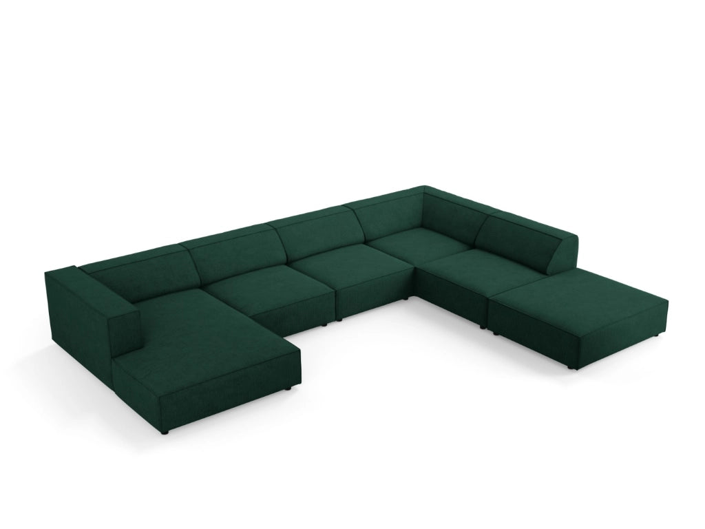 Cosmopolitan Design - Divano panoramico destro "Arendal" 7 posti in ciniglia con effetto a coste verde bottiglia 
