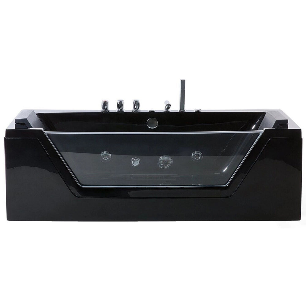 Massaggio Punti Bagno Nero Argento con LED Sanitario Acrilico e Vetro Singolo 174 x 79 cm