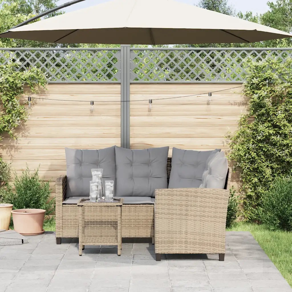Divano da Giardino con Tavolo e Cuscini a L-Sofa da Giardino-Divano da esterno Beige in Polyrattan 763489